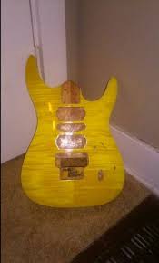 Kit Guitar Custom Build Beautiful Guitar Dyed Yellow With The Keda Dye S 5 Color Guitar Dye Kit Calling Her Old Beautiful Guitars Guitar Really Cool Stuff