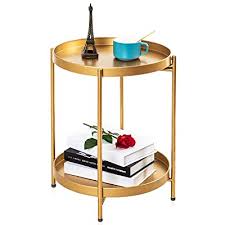 White marble end table, round gold side table, modern glam regency accent tableby t furniture. Buy Sankell Gold End Table 2 Tier Round Metal Side Table Removable Tray Small Accent Table Nightstand Circle Coffee Table Indoor Outdoor Sofa Side Snack Table Boho Side Table For Living Room Bedroom Online In
