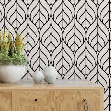 Black And White Accent Wallpaper Black And White Geometric Leaf Removable Wallpaper G148 27 Etsy In 2020 Removable Wallpaper Wall Patterns Wallpaper Accent Wall