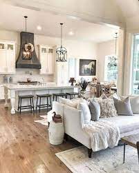 Trend Spotlight Modern Farmhouse Interiors Jessica Elizabeth Interiors Dream House Ideas Kitchens Farm House Living Room Living Room Kitchen