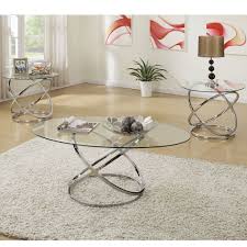 3 Pcs Oval Glass Cocktail Coffee Table Round End Side Silver Metal Chrome Base 742169010307 Ebay Coffee Table End Table Set Coffee Table Round Coffee Table