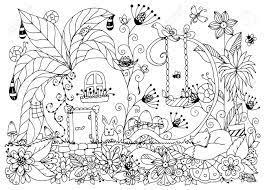 vector illustration maison zen tangle de radis fleurs griffonnage jardin nature foret coloriage livre anti stress pour les adultes noir et blanc clip art libres droits vecteurs 3 amis