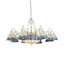 Tiffany Style Nautical Chandelier 11 Lights Glass Hanging Light In Blue White For Living Room Beautifulhalo Com