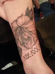 Recent Tattoo Rose With Roman Numeral Date On Wrist Black Grey Tattoos Roman Numerals Dates Black And Grey Tattoos