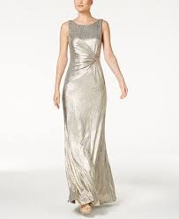 Calvin Klein Metallic Twist Detail Gown Dresses Women Macy S Metallic Evening Dresses Fashion Gowns White Evening Gowns