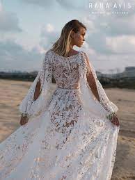 Boho Wedding Dress Omrish With Long Train Mermaid Wedding Etsy In 2021 Boho Wedding Dress Boho Wedding Dress Lace Wedding Dress Couture