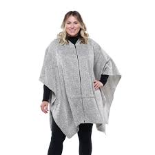 This fabric is widely used in various clothing, especially for hiking applications in cold. Heather Anne Hooded Full Zip Marl Knit Fleece Poncho Linda Anderson