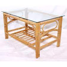 Leg height (free space under the item): Coffee Table Natural Cane Glass Top Conservatory Furniture Queen