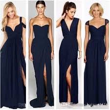 2016 Long Dark Navy Blue Bridesmaid Dresses V Neck Chiffon Floor Length Wedding G Navy Blue Bridesmaid Dresses Beach Bridesmaid Dresses Navy Bridesmaid Dresses