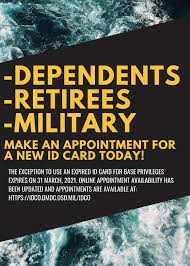 Do not use your id card if your eligibility has ended. Mynavy Hr Id Card Reminder Check The Expiration On Your Id Card Military Military Dependents And Retirees Who Have An Expired Id Card Are Encouraged To Make An Appointment To