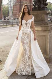 Tarik Ediz 93822 Embellished Sheath Dress With Overskirt Wedding Dress Overskirt Mermaid Wedding Dress Illusion Wedding Dress