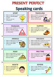 These are ready made speech and language activities for speech language pathologist, graduate clinicians, and parents to use with children with diagnosed or suspected communication disorders. Present Perfect Speaking Cards English Teaching Materials Speaking Activities English Conversational English