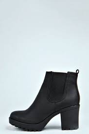 Black Booties With Brown Heel Chunky Cleated Heel Chelsea Boots Boohoo Uk Boots Shoe Boots Chelsea Boots