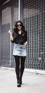 How To Wear A Denim Skirt In Winter Denim Skirt With Black Tights Denim Skirt Outfit Winter Black Denim Skirt Outfit How To Style A Denim Skirt