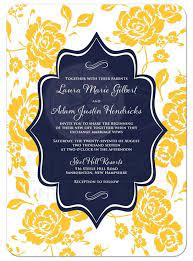 Monogrammed Wedding Invitation Navy Yellow White Floral Scroll Navy Wedding Invitations Fun Wedding Invitations Monogram Wedding Invitations