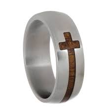 Koa Wood Cross Ring In Titanium Band 2842 Titanium Rings For Men Mens Jewelry Gemstones Jewelry Rings