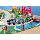 A crane lifts and lowers cargo onto the train and a helicopter soars over the. Kidkraft Waterfall Mountain Train Table And 120 Pieces Set Temple Webster