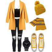 Harry potter, potterhead, hogwarts, hufflepuff, yellow, gold, brown, aesthetic, casual, soft, pretty. 190 Hufflepuff Outfits And Accessories Ideas Hufflepuff Outfit Hufflepuff Harry Potter Outfits