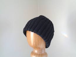 Xl Mens Hat Hand Knit 100 Wool Black Beanie Hat Watch Cap Etsy In 2021 Hand Knitting Black Wool Hat Hats For Men