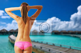 Beautiful asian woman/ skin care & beauty concept. Woman Topless On Beautiful Beach With Water Bungalows Fototapete Fototapeten Idylle Schone Bikini Myloview De