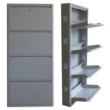 The two pulled out doors with silver hardware reveal maximum storage space inside and can hold up to 8 pairs of shoes. Furnko Metal Shoe Racks For Home With Door Slim Wall Mounted With Lock 24 Inch Wide 4 Door Shoe Stand Rack Urban Grey Amazon In Furniture