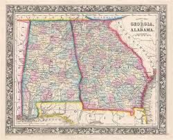 Create colored maps of alabama showing up to 6 different county groupings with titles & headings. County Map Of Georgia And Alabama Geographicus Rare Antique Maps