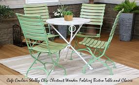 Wrought iron folding garden patio table & chair set. Amazon Com Sunnydaze Cafe Couleur Shabby Chic Chestnut Wooden Folding Bistro Table And Chairs 5 Piece Set Indoor Or Outdoor Use European Style Green Garden Outdoor