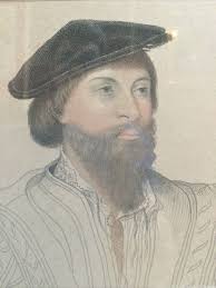 Antique Portrait of The Lord Vaux,After Hans Holbein Engraving Hand Colored 