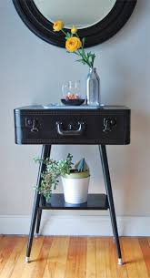 Diy Attach Top Of Stool To The Bottom Of The Suitcase And Spray Paint It All Glossy Black Diy Furniture Decor Old Suitcases