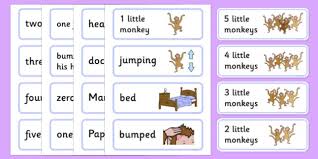 Print (larger onto a3 if you like, laminate, and cut up ready. 5 Little Monkeys Jumping On The Bed Word Cards