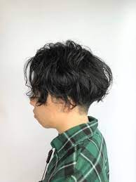 メンズパーマボブスタイル ツーブロック bangs バングス メンズ ヘアスタイル ボブパーマ メンズパーマ