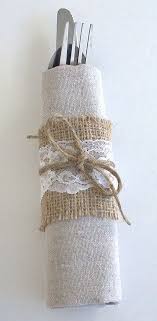 Besteck Mir Servietten Und Mit Spitze Umwickelt Vintage Hochzeitsdeko Burlap Wedding