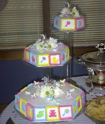 Walmart Baby Shower Cakes Tiered Baby Shower Cake With Real Flowers And Baby Themed Decorations Cake Easy Frosting Baby Shower Food