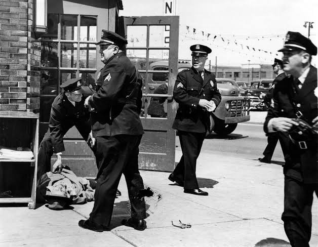 Scenes from the Southwest Bank robbery of 1953