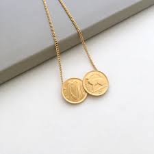 Katie Mullally 3d Double Irish Coin Necklace In Gold Plating Coin Necklace Gold Coin Necklace Necklace