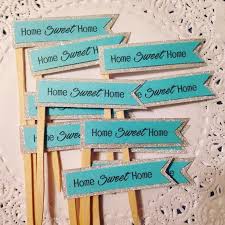 Flag Cupcake Toppers Home Sweet Home House Warming Party House Blessing Home Party Silver Flag Topper Housewarming Party House Blessing House Warming