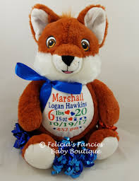 Birth Announcement Stuffed Animal Fox Fox Stuffed Animal Personalized Birth Announcement Baby Embroidered Personalized Stuffed Animals Fox Stuffed Animal Personalized Birth Announcements