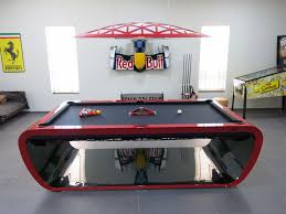 The Blacklight Pool Table In Ferrari Red With The Matching L The Blacklight Pool Table In Ferrari Red W In 2020 Pool Table Pool Table Accessories Modern Pool Table
