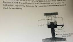 Solved A screw jack with a square double threaded screw of 1 ...