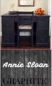 Vintage Desk And Chair Painted Annie Sloan Graphite Chalk Paint With Black Wax Distressed All The Wood Office Furniture Dark Wood Desk Annie Sloan Graphite