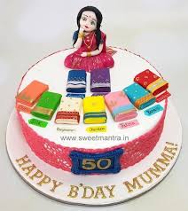 Mom 50th Birthday Cakes For Ladies Personalized Cake With A Lady Confused With Many Saris For A Mother 39 S 50th Birthday In 2020 Birthday Cake For Mom Personalized Cakes Cake Designs Birthday