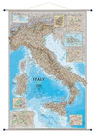 Mapa przedstawia zarys granic państwa wraz z wyspami sycylią i sardynią. Wlochy Mapa Scienna National Geographic Classic