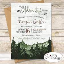 The Adventure Begins Baby Shower Invite Watercolor Trees Baby Etsy Baby Shower Invitations Invitations Shower Invitations