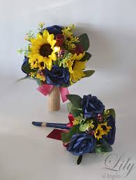 Finding the right flowers to accompany the silk bridal bouquet is one of our specialties. Wedding Flower Maroon Yellow Mini Sunflower Bridesmaid Bouquet Wedding Bouquet Burgundy Burlap Silk Flower Bouquet Lily Of Angeles Bridal Bouquet Navy Sunflower Periwinkle Rustic Artificial Flora Handmade Products Ilsr Org