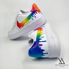 Rainbow Dripping Paint Swoosh Custom Nike Air Force 1 Sneakers Etsy In 2020 Custom Nike Shoes Nike Shoes Air Force Painted Nikes