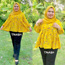 Blouse pola manches longues tissu vichy noir et gris volants sur le devant et sur les manches col avec petits volants tailles : Ukuran Blouse Kembang Bunga Kecik Gee Plussize Closet Facebook