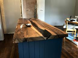 Wood river island top, metal or resin inlay, tree bark. Bespoke English Walnut Kitchen Island W Epoxy River Treesome Uk