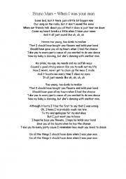 When our friends talk about you, all it does is just tear me down. Bruno Mars When I Was Your Man Should Have Esl Worksheet By Searetea