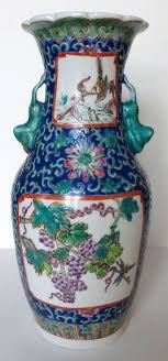 Ancien Vase Chinois En Porcelaine Polychrome Raisins Oiseaux 19eme Siecle 02 Vase Porcelaine Chinois