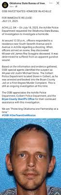 Arrest made in Achille murder we told you about a couple of days ago. Below  is information from OSBI.